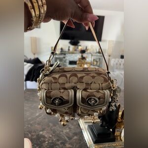 Vintage Coach Mini Double Legacy Signature Hobo with dual turn-lock pockets